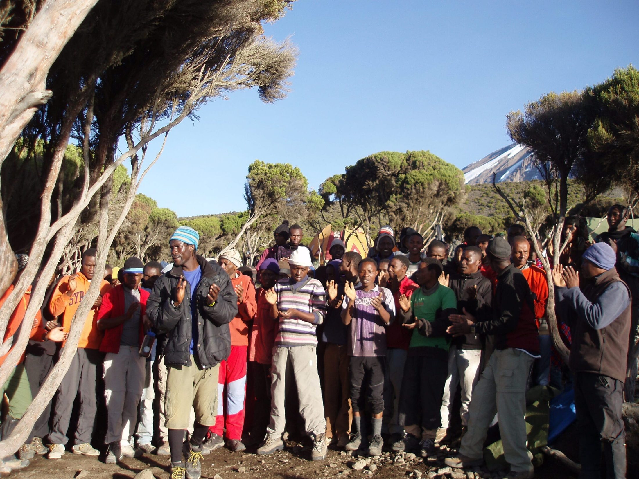 A group gathered together on a Kilimanjaro workshop expedition